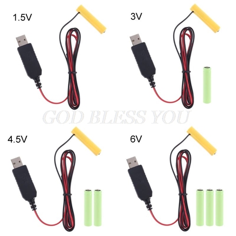 Устройство для устранения аккумулятора AAA LR03, 2 м, кабель питания USB, замена от 1 до 4 батарей AAA для электрических игрушек, фонариков, часов ► Фото 1/6