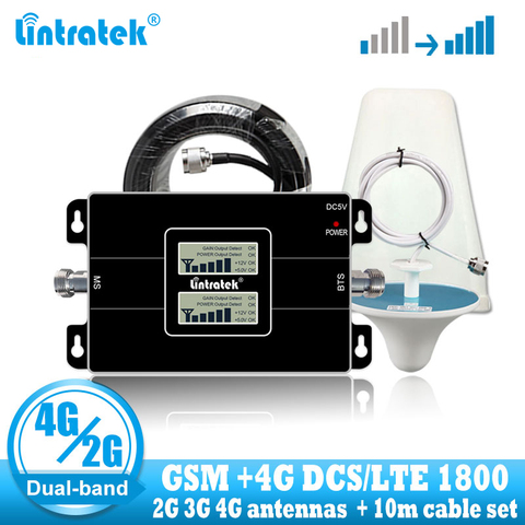 Повторитель сотового сигнала Lintratek, GSM 900 4G LTE DCS 1800 МГц, усилитель сигнала сотовой связи, двухполосный сотовый усилитель, 3G 4G антенна ► Фото 1/6