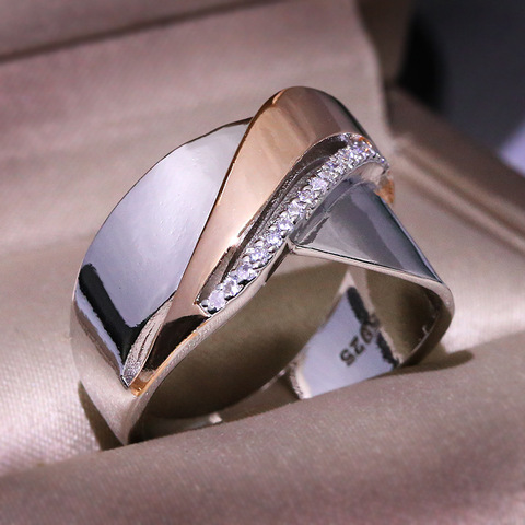 Женское большое кольцо в стиле ретро, массивное серебристое кольцо с перекрещенными кольцами, украшенное кристаллами, в стиле панк, 2022 ► Фото 1/5