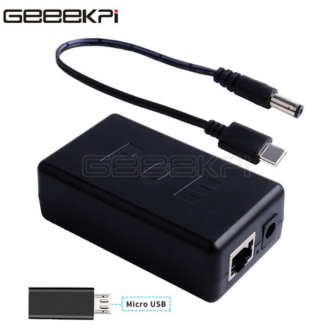 GeeekPi Gigabit Raspberry Pi 4 B / 3B + Активный сплиттер PoE USB TYPE C от 48 В до 5 В, кабель Power Over Ethernet, коммутатор PoE ► Фото 1/6