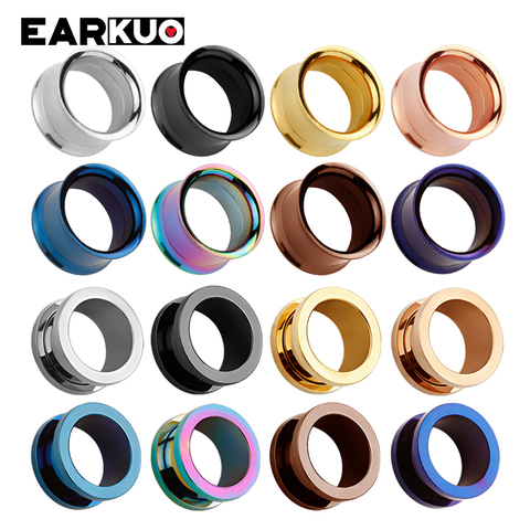 EARKUO, хит продаж, затычки для ушей, туннели, 8 цветов, нержавеющая сталь, пирсинг, ювелирные изделия, расширители датчиков, носилки, 2 шт., 6-25 мм ► Фото 1/6
