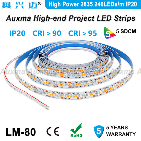 Светодиодная лента высокой мощности 2835 240LED s/m, CRI95 CRI90, печатная плата широкоформатная 12 мм, IP20 DC24V, 38,4 Вт/м светодиодный/Reel, не водонепроницаем... ► Фото 1/6