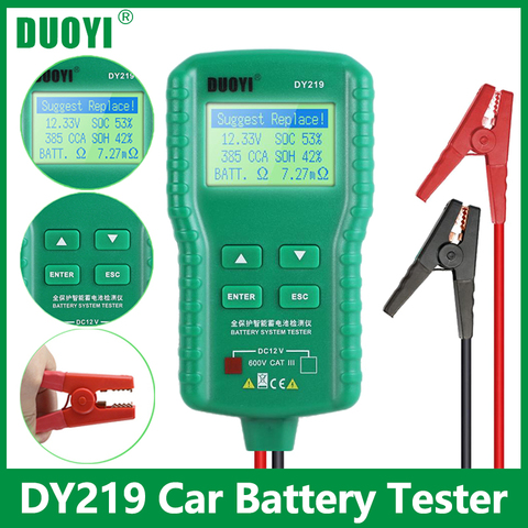 DUOYI DY219 12V автомобильное зарядное устройство тест-er цифровой автомобильный AH 2000CCA напряжение батареи тест-анализатор нагрузки диагностическ... ► Фото 1/6
