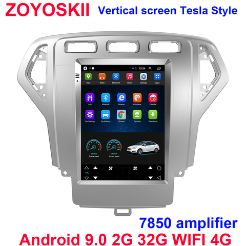 Автомагнитола серебристого цвета с вертикальным экраном 9,0 дюйма, Android 10,4, gps, радио, bluetooth, Wi-Fi, 4G, навигатор для Ford Mondeo 2007-2010 ► Фото 1/6