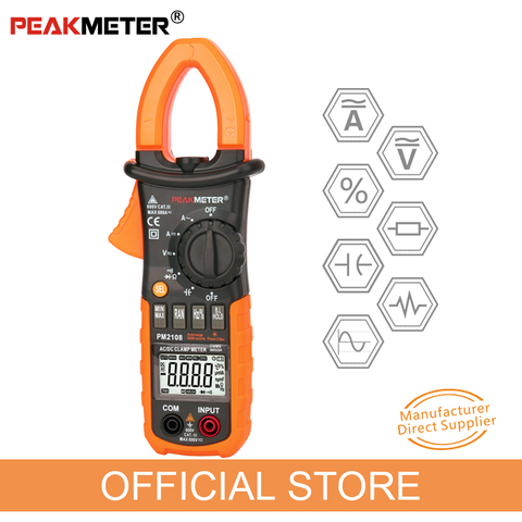 Цифровой мультиметр-зажим PEAKMETER PM2108, 6600 отсчетов, AC/DC, истинное среднеквадратичное значение, сопротивление току, емкость, Частотный зажим ► Фото 1/6