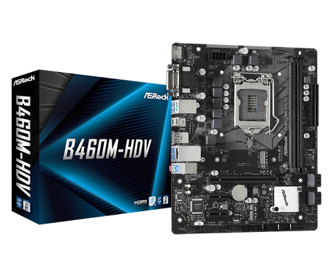 Материнская плата ASRock B460M-HDV LGA 1200 поддерживает системный блок микросхем DDR4 Intel 460M M-ATX SATA M.2 USB 3,2/PCIe HDMI/ DP ► Фото 1/1
