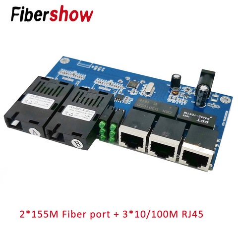 Оптический медиаконвертер Fast Ethernet, одномодовый 3 RJ45 и 2 SC 10/100M порт PCBA ► Фото 1/6
