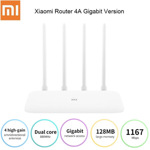 Маршрутизатор Xiaomi Mi, роутер 4A гигабитная версия 2,4 ГГц 5 ГГц WiFi 1167 Мбит/с WiFi ретранслятор 128 Мб DDR3 с высоким коэффициентом усиления, 4 антенны, сетевой удлинитель ► Фото 1/6