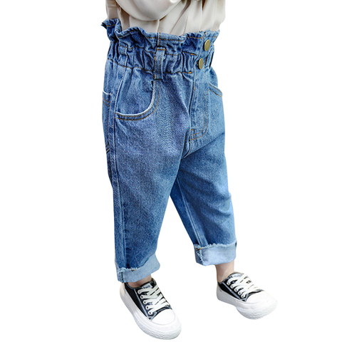 Джинсы для маленьких девочек; Однотонные джинсы для девочек; Джинсы в повседневном стиле; Одежда для маленьких девочек с высокой талией ► Фото 1/6