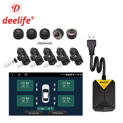 Система контроля давления в шинах Deelife, прибор для контроля давления в шинах с внешними и внутренними TPMS датчиками, USB ► Фото 1/6
