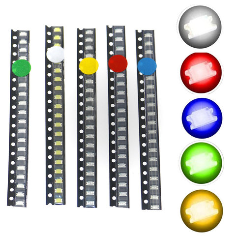 100 шт. 1206 SMD набор светодиодов, чип лампы светильник световые бусины, теплый белый, красный, зеленый, синий, желтый, оранжевый, УФ, розовый, Micro 3V SMT ► Фото 1/5