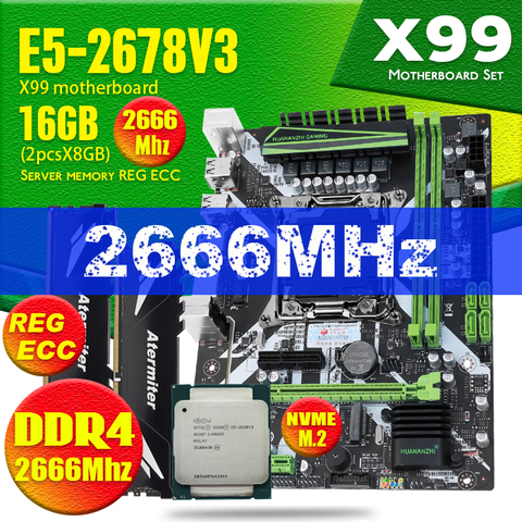 Huananzhi X99-8M-F D4 набор материнских плат с Ксеон E5 2678 V3 LGA2011-3 Процессор 2 шт. X 8 ГБ = 16 Гб 2666 МГц DDR4 память ECC REG Оперативная память ► Фото 1/5