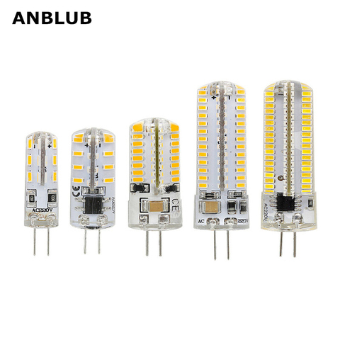 Силиконовая сменная Светодиодная лампа ANBLUB SMD3014 G4, 3 Вт, 4 Вт, 5 Вт, 6 Вт, 9 Вт, 12 В постоянного тока/220 В переменного тока, 24/32/48/64/104 светодиодов s, 10 ... ► Фото 1/6