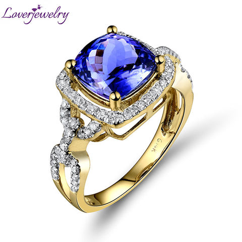 LOVERJEWELRY, винтажные кольца, одноцветные, 14Kt, желтое золото, бриллианты, танзанит, Женское кольцо, подушка, ювелирное изделие, G090458 ► Фото 1/6