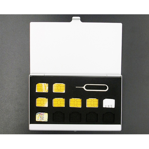 Серебристая алюминиевая портативная коробка для хранения, защитная коробка для хранения SIM-карты для Apple Samsung 56 13 слотов ► Фото 1/6