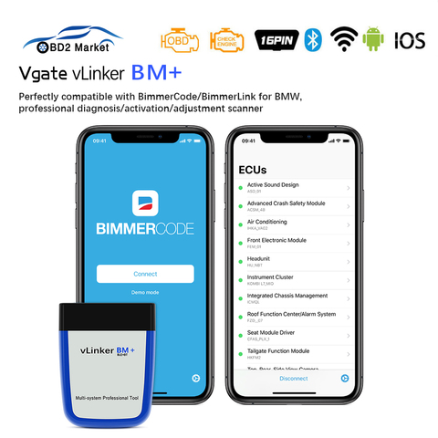 Vgate vLinker BM + ELM327 V2.2 для BMW сканер Bluetooth 4,0 wifi OBD 2 OBD2 автомобильный диагностический ELM 327 авто инструмент для BMW Bimmercode ► Фото 1/6