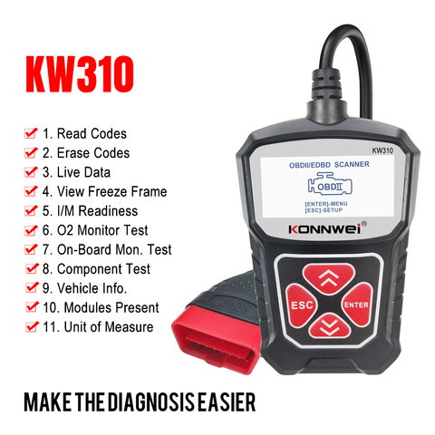 Сканер KONNWEI KW310 OBD2 для OBD 2, Автомобильный сканер, диагностический инструмент, Автомобильный сканер, автомобильные инструменты, поддержка русского языка PK Elm327 ► Фото 1/6