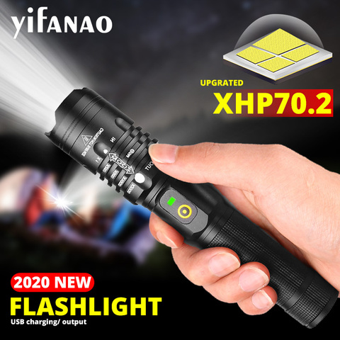 Мощный светодиодный фонарик XHP50.2 перезаряжаемый фонарь XHP70.2 USB Zoom фонарь XHP50 охотничий фонарь для самозащиты 18650 ► Фото 1/6