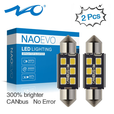 Светодиодная лампа NAO c5w CANBUS, 28 мм, 31, 36, 39, 41, 44 мм, Festoon C10W, 2835, 6 SMD, 12 В, лампа для чтения, светильник для салона автомобиля, белый, без ошибок ► Фото 1/6