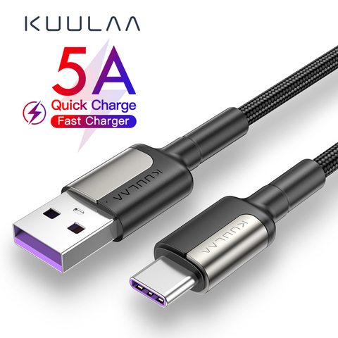 Кабель KUULAA 5A USB Type-C для Huawei Mate 20 Pro P20 Lite, суперзарядный кабель USB C для быстрой зарядки, кабель Type-C для Xiaomi mi 10t ► Фото 1/6