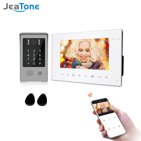 Jeatone 7 дюймов беспроводная Wifi умная система видеодомофона с 960P дверной звонок для домашней безопасности Поддержка записи Пароль RFID карта ► Фото 1/6