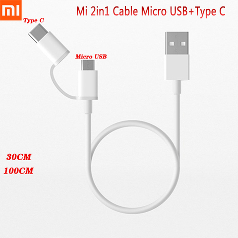 Оригинальный кабель для быстрой зарядки Xiaomi Mi 2 в 1 Micro USB + USB Type-C кабель для быстрой зарядки для Redmi 8T 8A Note 7 8 Pro Mi 10 9 Pro A3 ► Фото 1/6