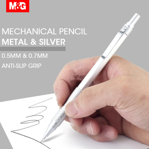 M & G серебристого металла механический карандаш 0,5 мм/0,7 мм профессиональные автоматические карандаши для рисования для учащихся для школьн... ► Фото 1/5