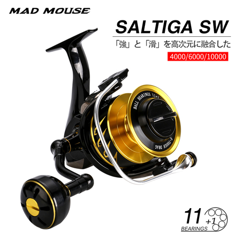 Спиннинговая Рыболовная катушка MADMOUSE SALTIGA SW4000XG SW6000HG SW10000HG, 11 + 1 шарикоподшипник, Рыболовная катушка для джиггинга 35 кг, тяговое усилие, спинн... ► Фото 1/6