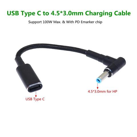 Переходник с USB C на 4,5x3,0 мм 100 Вт, кабель для быстрой зарядки для HP/Dell, зарядное устройство для ноутбука DC 4,5*3,0 ► Фото 1/6