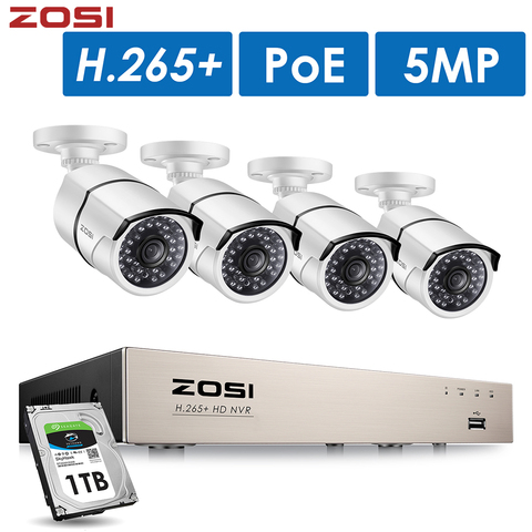 ZOSI H.265 + 8CH 5MP POE Система безопасности камера комплект 4 шт. 5MP HD IP камера Открытый водонепроницаемый CCTV домашнее видео наблюдение NVR набор ► Фото 1/6
