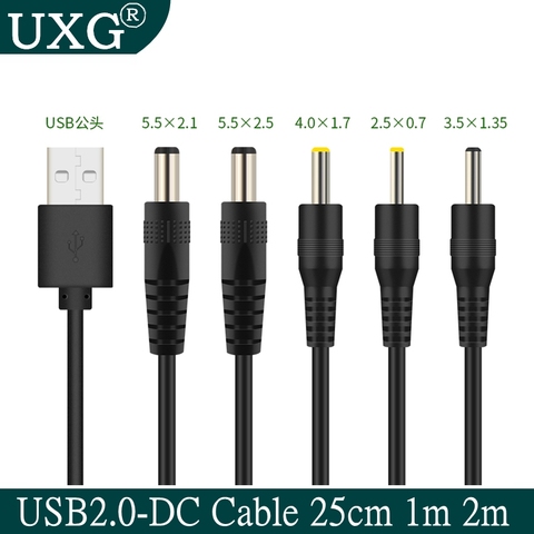 2 м USB к DC 3.0x1.1мм 2,0*0,6 мм 2,5*0,7 мм 3,5*1,35 мм 4,0*1,7 мм 5,5*2,1 мм 2,5 мм 5 в 2A DC Цилиндрический разъем кабеля питания 1 м ► Фото 1/6