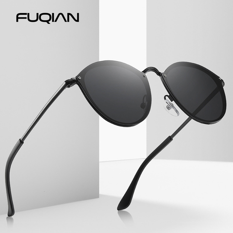 Круглые Солнцезащитные очки FUQIAN 2022, мужские Модные солнцезащитные очки «кошачий глаз», винтажные металлические мужские солнцезащитные очки для вождения, черные зеркальные UV400 ► Фото 1/6