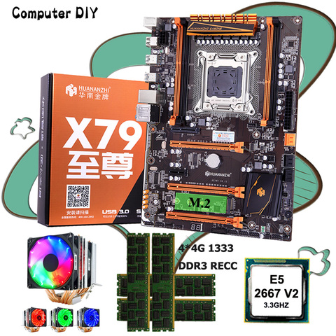 Комплект материнской платы HUANANZHI X79 Deluxe DIY ЦП Xeon E5 2667 V2 3,3 ГГц, 6 трубок, кулер известного бренда, ОЗУ 16 Гб (4*4 Гб), лучший комбо ► Фото 1/6