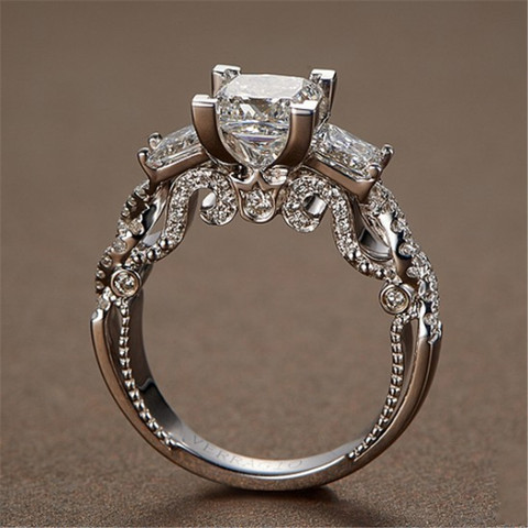 Винтажное кольцо принцессы с бриллиантами из стерлингового серебра 925 пробы для помолвки, обручальные кольца для женщин, Свадебные вечерни... ► Фото 1/5