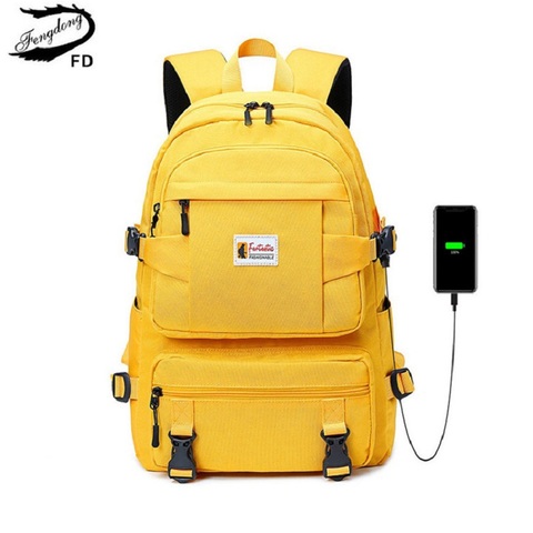 Fengdong модный желтый рюкзак, детские школьные сумки для девочек, водонепроницаемый большой школьный рюкзак из ткани Оксфорд для подростков, ш... ► Фото 1/6