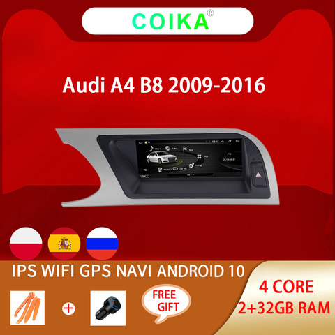 Автомобильная стереосистема, 8,8 дюйма, Android 10,0, для Audi A4 2009-2016, 2 + 32 ГБ ОЗУ, GPS навигация, радио, Wi-Fi, Google, BT, SWC, USB, IPS, сенсорный экран ► Фото 1/6
