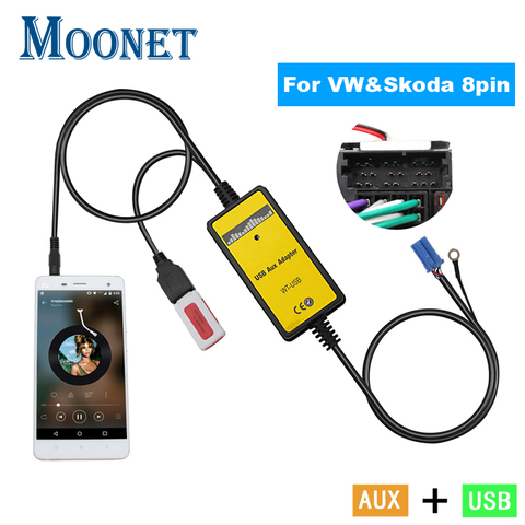 Автомобильный аудио USB AUX адаптер Moonet, MP3 3,5 мм интерфейс, устройство смены компакт-дисков для Volkswagen Skoda Golf Passat Spuerb Octavia 8pin QX010 ► Фото 1/6