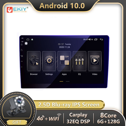EKIY DSP Android 10 Универсальный Авторадио автомобильный мультимедийный Bru-ray IPS Навигация стерео GPS авто Carplay BT 2 din DVD головное устройство ► Фото 1/6