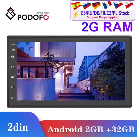 Podofo 2din автомобильное радио Android 2.5D автомобильный мультимедийный плеер GPS 2din Авторадио для Volkswagen Nissan Toyota Hyundai Kia Ford Focus ► Фото 1/6