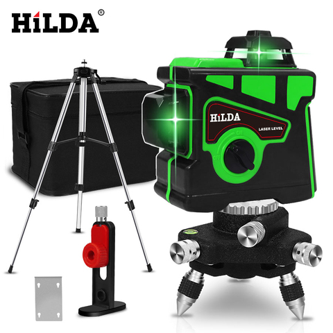 HILDA лазерный уровень 12 линий, HILDA мощный 3D лазерный уровень самовыравнивания, зеленый ► Фото 1/6