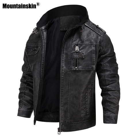 Mountainskin 2022 мужская куртка из искусственной кожи, Повседневная Толстая мотоциклетная кожаная куртка, зимнее ветрозащитное пальто европейско... ► Фото 1/6