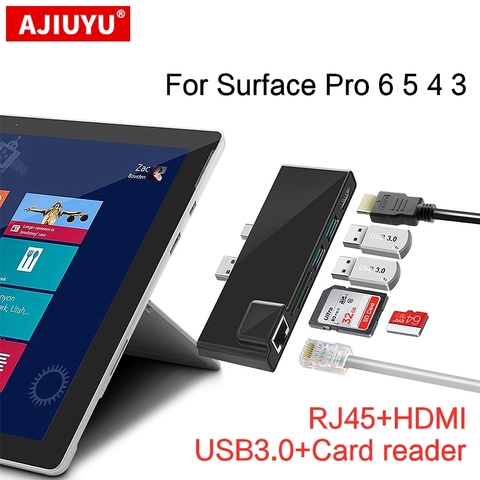 AJIUYU USB 3,0 концентратор для Microsoft Surface Pro 3 4 5 6 кард-ридер SD/TF micro SD док-станция к 4K HDMI док-станция гигабитный Ethernet-адаптер ► Фото 1/6