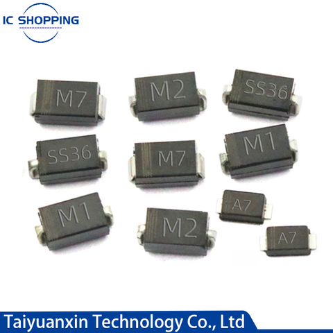 100 шт. M1 M2 M4 M7F A7 SMA выпрямительный диод 1A SMD 1N4001 4002 4004 4007 SS310 RS1M RS2M ES1D ES1J US1M диоды Шоттки DO214AC ► Фото 1/3