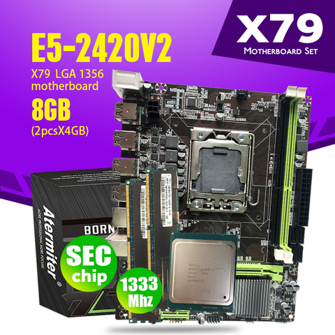 Комплект материнской платы Atermiter X79 1356 с процессором Xeon LGA 1356 E5 2420 V2 2 шт. x 4 ГБ = 8 Гб 1333 МГц DDR3 память ECC REG ОЗУ PC3 10600R ► Фото 1/5