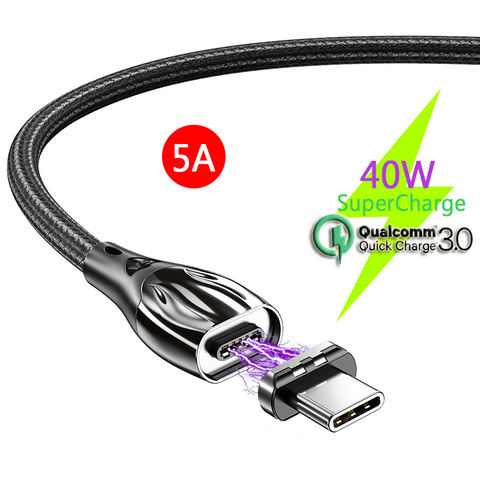 Магнитный кабель USB C мощностью 40 Вт, 5A, магнитное зарядное устройство, кабель типа C, суперзарядка, провод быстрой зарядки SCP QC 3,0 Для Huawei P40 30 ... ► Фото 1/6