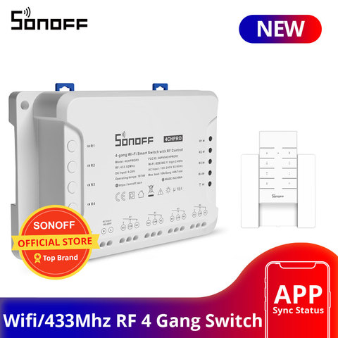 4-х канальный Интеллектуальный беспроводной переключатель SONOFF 4CHPROR3, модуль радиочастотного переключателя, умный выключатель с Wi-Fi, работает с контроллером RM433 ► Фото 1/6