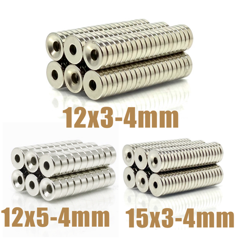 10 ~ 200 шт. 12x3 12x5 15x3 отверстие 4 N35 NdFeB потайной Круглый Магнит сверхмощный сильный постоянный магнит imanes диск Hole4 ► Фото 1/6