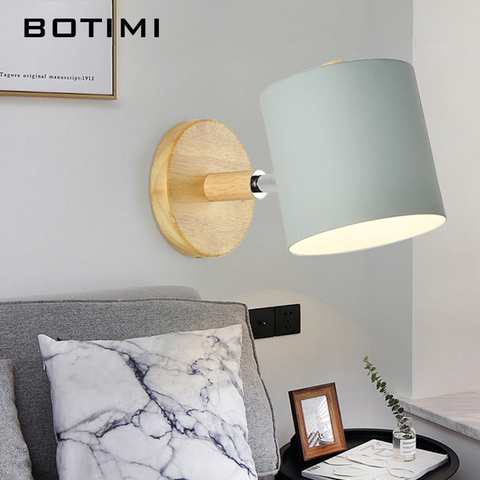 Светодиодный настенный светильник BOTIMI Nordic для спальни, лампа для чтения, современные деревянные настенные осветительные приборы E27 ► Фото 1/6