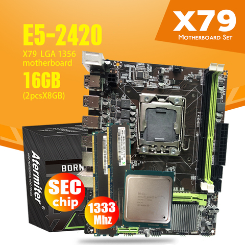 Комплект материнской платы Atermiter X79 -1356 с процессором Xeon LGA 1356 E5 2420 C2, 2 шт. x 8 ГБ = 16 ГБ, 1333 МГц, память DDR3, память ECC REG, PC3 10600 ► Фото 1/5