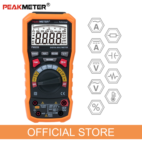 PEAKMETER PM8236 автоматический ручной диапазон Профессиональный цифровой мультиметр тестовый er с TRMS Температура Емкость Частота NCV тест ► Фото 1/6